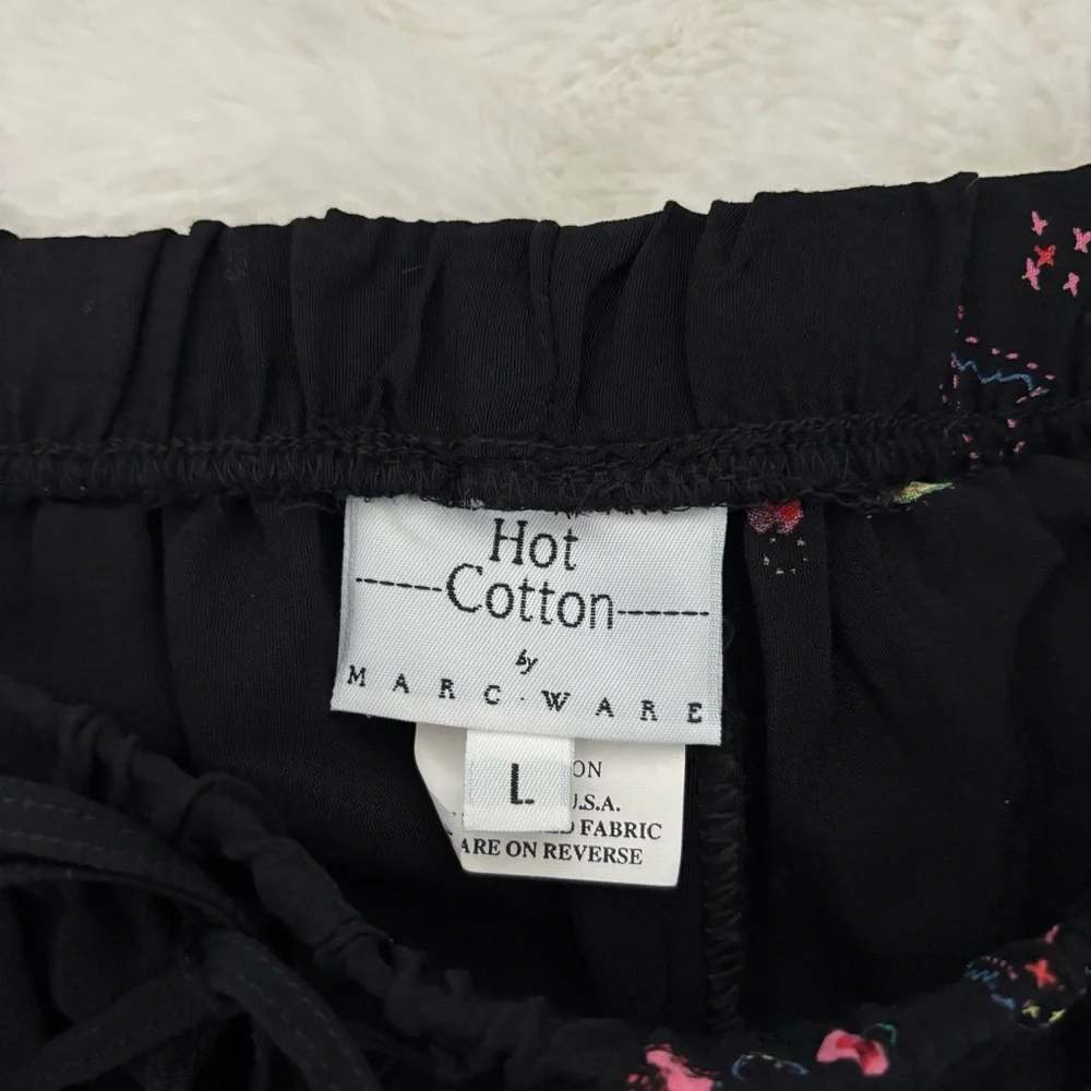 Hot Cotton by Marc Ware Spring Theme Black Wide Leg Pants Size Large Palazzo - Picture 9 of 11